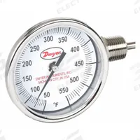 DWYER Dial Thermometer: 50°F to 500°F, ±2%Full Scale Accuracy, 6 in Stem Lg, 3 in Dial Dia (MPN BTLR36071). Key specifications — Accuracy: ±2 % Full Scale; Brand: DWYER.