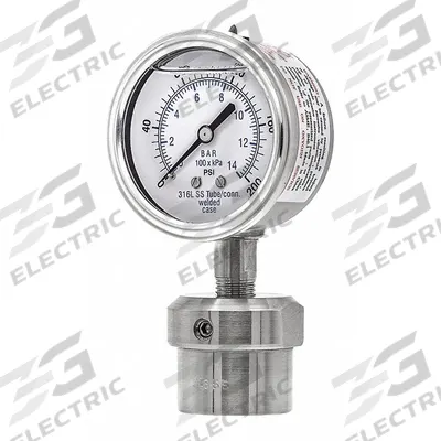 PIC GAUGES Pressure Gauge with Diaphragm Seal: 0 psi to 200 psi, 301L/0JJJ, 2 1/2 in Dial - Dial Pressure Gauges with 316 SS Female-Threaded Mini-Seal