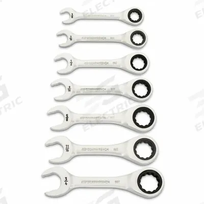 GEARWRENCH Combination Wrench Set: Alloy Steel, Full Polish Chrome, 7 Tools - SAE 12-Point Ratcheting Combination Wrench Sets