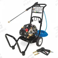 MI-T-M Electric Pressure Washer: Cart, 120 V – Single-Phase, 1,400 psi, 1.5 gpm, 1 1/2 hp (MPN CM-1400-0MEC-M). Key specifications — Pump Drive: Direct; Brand: MI-T-M; Water Intake: Cold Water Only.
