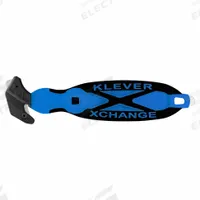 KLEVER Hook Cutter: 7 in Overall Lg, Oval Handle, Rubberized, Carbon Steel, Black/Blue, Smooth (MPN KCJ-XC-65B). Key specifications — attr307620: Black/Blue; attr307617: Oval; attr307618: Rubberized; attr307619: Carbon Steel; attr307627: Includes Tape Splitter; attr307634: Smooth; attr324885: KLEVER.