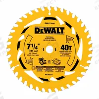 DEWALT Circular Saw Blade: 7 1/4 in Blade Dia., 40 Teeth, 0.08 in Cut Wd, 5/8 in Arbor Size, 10 PK (MPN DWA271440B10). Key specifications — attr1116119: DEWALT; attr1145631: Wood.