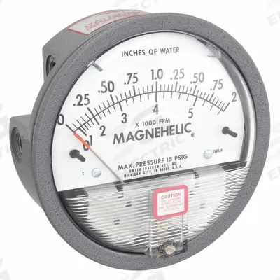 Dwyer Differential Pressure Gauge: Back/Single-Side, 1/8 in NPT Female, 2000 - Low Operating Pressure Differential Gauges with Air Velocity
