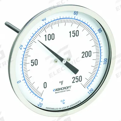 ASHCROFT Dial Thermometer: 0°F to 250°F /-20°C to 120°C, ±1% Accuracy, 4 in Stem Lg - Adjustable-Angle Thread-Mount Dial Thermometers