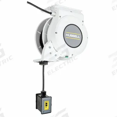 HUBBELL WIRING DEVICE-KELLEMS Extension Cord Reel: Ratchet Lock, 45 ft Cord Lg, 12 AWG, SJO - Motorized Self-Retracting Cord Reels