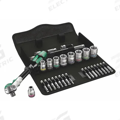 WERA Socket Wrench Set: 3/8 in Drive, 29 Piece, 6-Point, Metric - Metric Socket Sets with Drive Tools