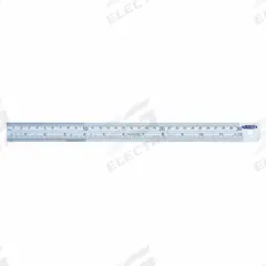 INSIZE Steel Rule: 7110-300, 12 in / 300 mm, 0.04 in Thick, Clear, Black, Rigid, Square Edge, Pouch. Key specifications — attr939978: 0.5mm (1st 10 cm); attr944136: Pouch; attr934745: INSIZE; attr944504: Outside Read; attr944508: Horizontal; attr944509: Clear; attr939993: Decimal; attr986193: Etched.