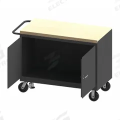 DURHAM MFG Mobile Cabinet Workbench: 48 in x 24 in, Butcher Block, 3,600 lb Overall Load Capacity (MPN 3411-MT-FL-95). Key specifications — Included Components: Handle on Side; Assembly: Fully Assembled; Brand: DURHAM MFG.