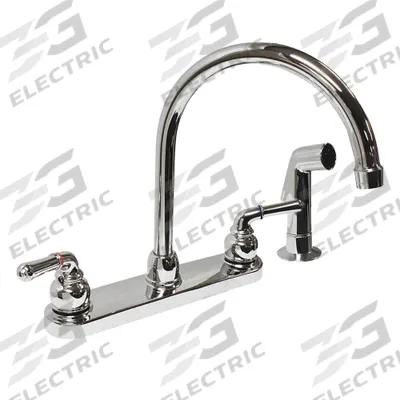 DOMINION FAUCETS Gooseneck Kitchen Faucet: Gold, Cast Brass, Widespread, Deck - Centerset Kitchen Faucets