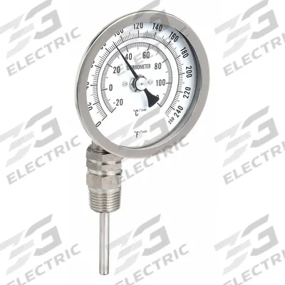 APPROVED VENDOR Dial Thermometer: 0°F to 250°F /-20°C to 120°C, 2.5 in Stem Lg - Side- & Bottom-Mount Fixed-Angle Thread-Mount Dial Thermometers