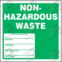 ACCUFORM DOT Handling Label: Non-Haz Waste/Optional Information, 6 in x 6 in, 6 in Label Wd, 100 PK (MPN MHZW11EVC). Key specifications — Message: Non-Hazardous Waste; Optional Information; Background Color: White; Brand: ACCUFORM.