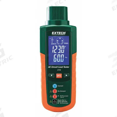 EXTECH Receptacle Tester with GFCI: 90 V AC to 240 V AC, GFCI, CAT II 300V, Digital Display - GFCI & AC Circuit Analyzers