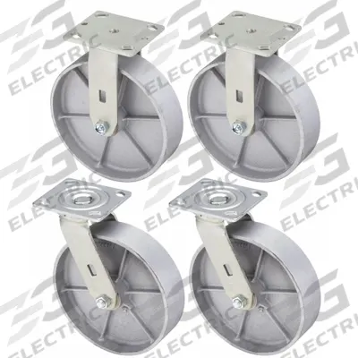 APPROVED VENDOR Plate Casters: Rigid/Swivel, Side Brake, Steel, 8 in Wheel Dia, 2 in Wheel Wd - Plate Caster Kits