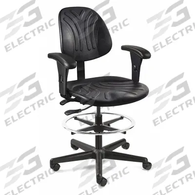 BEVCO Drafting Chair: Black, Plastic Material, Adj Arms Arm, 19 1/4 in Seat Wd - Adjustable-Arm Drafting Chairs