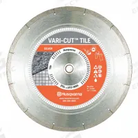 HUSQVARNA Diamond Saw Blade: Tile, 10 in Blade Dia., 5/8 in Arbor Size, Wet, Better, Continuous (MPN Vari-Cut Tile 10). Key specifications — attr1097734: Wet; attr1097738: Angle Grinder; attr1097751: HUSQVARNA.