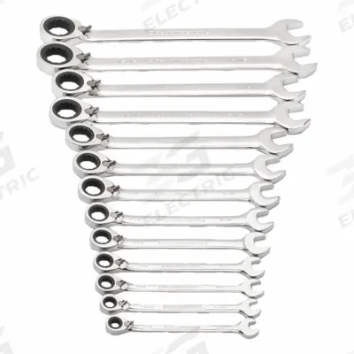 GEARWRENCH Combination Ratcheting Wrench Set: Alloy Steel, Full Polish Chrome, Std - SAE 12-Point Ratcheting Combination Wrench Sets