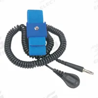 DESCO Wrist Strap: Elastic, Light Blue, Black, 1 Strap Conductors, 12 ft Cord Lg - Max, Coiled (MPN 09069). Key specifications — Brand: DESCO; Includes: Coil Cord; Cord Color: Black; Strap Color: Light Blue; Cord Shape: Coiled.