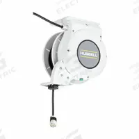 HUBBELL WIRING DEVICE-KELLEMS Extension Cord Reel: Ratchet Lock, 25 ft Cord Lg, 12 AWG, SJO, 5-20P (MPN HBLM25123C20). Key specifications — Retractable Cord Ending NEMA Configuration: 5-20R; Feeder Cord Ending NEMA Configuration: 5-20P; Brand: HUBBELL WIRING DEVICE-KELLEMS.