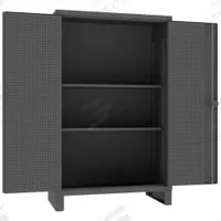 DURHAM MFG Pegboard Cabinet: 48 in x 30 in x 78 in, Swing Handle & Padlock Hasp, 12 ga Panel Thick (MPN HDCP304878-2S95). Key specifications — Cabinet Color: Gray; Method of Construction: Welded; Base Type: Legs; Assembled: Assembled; Mobility: Stationary; Adjustable Shelves: Adjustable; Cabinet Finish: Powder Coated; Cabinet Material: Steel.