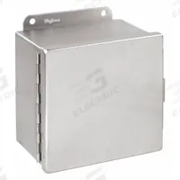 HOFFMAN Enclosure: 304 Stainless Steel, 6 in x 6 in x 4 in, NEMA 12/3R/4/4X, Solid Cover, Hinged (MPN A606CHNFSS). Key specifications — Brand: HOFFMAN; Closure Method: Clamps; Enclosure Material: 304 Stainless Steel; Knockouts: Not Included.
