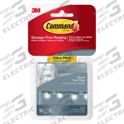 COMMAND Cord Clip: 1 Points per Hook, Clear, 1 in Overall Ht, 3/4 in Overall Wd - Cord Management Adhesive-Backed Hooks