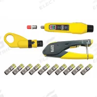 KLEIN TOOLS Crimper and Connector Kit: For BNC, R6Q/RG6, Compact/Easy Single Operation/Reliable (MPN VDV002-818). Key specifications — attr470438: Plier Style Crimper; attr470441: RG6; attr542328: F-Connector; attr470442: BNC; attr470440: Compact; attr424247: KLEIN TOOLS.