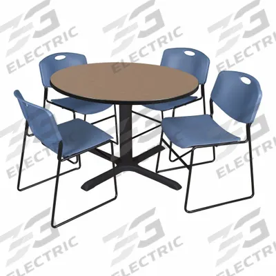 CAIN Cafe/Breakroom Table: Laminate, Oak, 29 in Overall Ht - Max, Circle, Black - Movable Table & Chair Kits