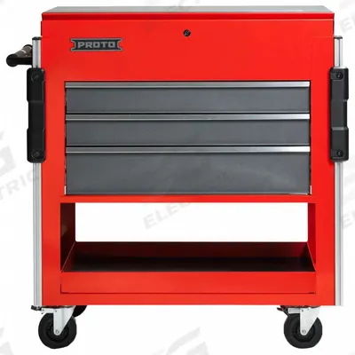 PROTO Tool Utility Cart: Gray / Red Drawer/Red / Red Drawer, 37 in Wd, 20 in Dp - Heavy-Duty Tool Utility Carts with Drawers