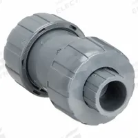 HAYWARD Check Valve: Ball, Inline Valve Body, PVC, 1/2 in Pipe Size, True Union Socket/NPT, Std, FKM (MPN TC10050ST). Key specifications — Ball Material: PVC; Brand: HAYWARD.