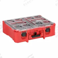 MILWAUKEE PACKOUT Deep Organizer: 19 11/16 in W x 15 3/16 in D x 7 in H, Polymer, Red, 6 Dividers (MPN 48-22-8432). Key specifications — attr1120253: MILWAUKEE; attr1120340: Polymer; attr1120341: Red.