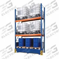 DENIOS IBC Storage Rack: 55 in L x 126 in x x 192 in, 385 gal Spill Capacity, For 6 IBC, 3 Shelves (MPN K34-4710). Key specifications — Brand: DENIOS.