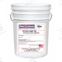 PETROCHEM Compressor Oil: 5 gal, Pail, 30 SAE Grade, 100 ISO Viscosity Grade, 68 Viscosity Index (MPN PETRO-COMP 100-005). Key specifications — attr59744: 68; attr59746: 100; attr59736: No; attr59735: Pail; attr59738: Petro-Comp; attr59749: 30.