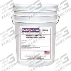 PETROCHEM Compressor Oil: 5 gal, Pail, 30 SAE Grade, 100 ISO Viscosity Grade, 68 Viscosity Index (MPN PETRO-COMP 100-005). Key specifications — attr59744: 68; attr59746: 100; attr59736: No; attr59735: Pail; attr59738: Petro-Comp; attr59749: 30.