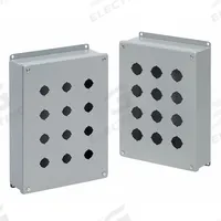 HOFFMAN Push Button Enclosure: 22mm, 4 Holes, Carbon Steel, NEMA 12 (MPN E4PBG). Key specifications — Brand: HOFFMAN; Environments & Applications: Indoor Dust & Water Droplets.