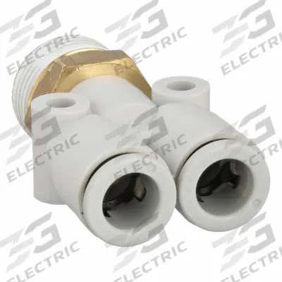 SMC Push-Fit Wye Fitting: 8 mm OD x 8 mm OD x 3/8 in Pipe x 8 mm Pipe Size - Polybutylene & Brass Tube Fittings