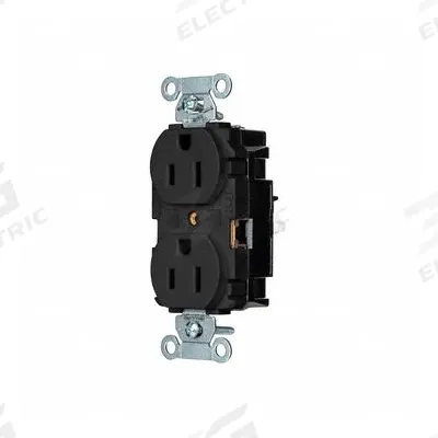 HUBBELL Receptacle: Duplex, 5-15, Black, 125V AC, 15 A, 2 Pole / 3 Wire (MPN BR15STBK) - General Purpose Receptacles