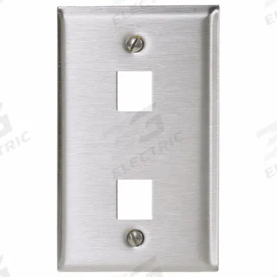 HUBBELL PREMISE WIRING Wall Plate: Gray, 1 Gang, 2 Port, Flat Module, Stainless Steel - Keystone Wall Plates