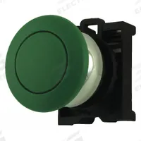 EATON Mushroom Head Push Button: Green, 22 mm Mounting Size, Metallic, Momentary (MPN M22M-DP-G). Key specifications — Brand: EATON; Action: Momentary; Series: M22; Push Button Material Type: Metallic.
