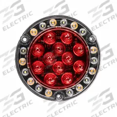 MAXXIMA Stop/Tail/Turn/Back-Up Light: LED, Stop, Turn, and Tail Combo Light, Amber/Clear/Red, Round (MPN M85427R-YCL). Key specifications — Standards: FMVSS 108; Electrical Connection: Blunt Cut Wires; Brand: MAXXIMA; Installation Type: Permanent; Lens Color: Clear; Mount Type: Flange; Lighting Technology: LED; Light Type: Stop, Turn, and Tail Combination Light.