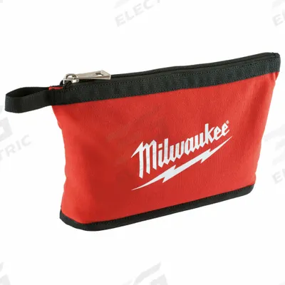 MILWAUKEE Tool Bag: 12 1/2 in W x 1/4 in D x 8 in H, Black/Red, Canvas, 1 Inside Pockets - Canvas Flat Zippered Tool Bags