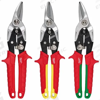 MILWAUKEE Aviation Snip Set: Left/Right/Straight, 10 in Overall Lg, 1 1/2 in Cutting Lg - Aviation Snip Sets