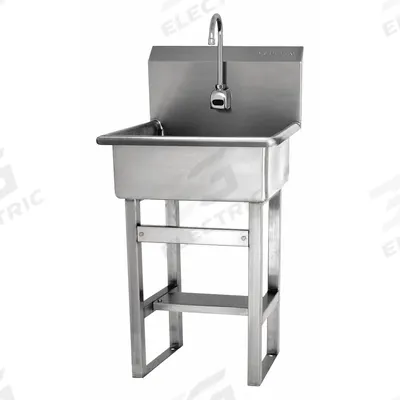 SANI-LAV Hand Sink: 46 1/2 in Overall Ht, 20 in Bowl Lg, 9 in Bowl Dp, 0.5 gpm Flow Rate - One-Station Freestanding Hand Sinks with Faucets