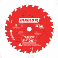 DIABLO Circular Saw Blade: 6 1/2 in Blade Dia., 24 Teeth, 0.06 in Cut Wd, 5/8 in Arbor Size, Combo (MPN D0624X). Key specifications — attr1116119: DIABLO; attr1145631: Nail-Embedded Wood.