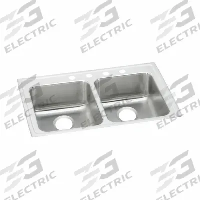 JUST MANUFACTURING Bowl Drop-In Sink: 37 in Overall Lg, 22 in Overall Wd, 4 1/2 in Bowl Dp - Two-Bowl Counter-Mounted Kitchen & Bar Sinks without Faucets