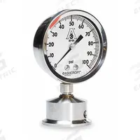 ASHCROFT Pressure Gauge: 0 psi to 60 psi, 2 1/2 in Dial, 1 1/2 in Tri-Clamp, Bottom, ±1.50% Accuracy (MPN 25-1032S-15L-60). Key specifications — Brand: ASHCROFT; Case Material: 316L Stainless Steel; Lens Material: Polycarbonate; Pressure Gauge Type: Sanitary Pressure Gauge; Accuracy: ±1.50%; Includes Calibration Certificate: No; Series: 1032S; Vibration Resistance: Dust Resistant.