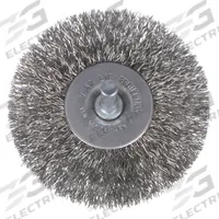 WEILER Wire Wheel Brush: Crimped Stainless Steel, 3" Dia x 1" Wd, 1/4" Shank, 0.012" Fill (MPN 93043). Key specifications — Brand: WEILER.