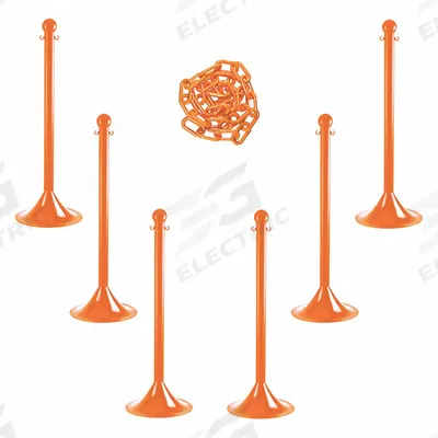 APPROVED VENDOR Barrier Post Kit: Safety Orange Chain Color, 50 ft Chain Lg - Solid-Color Plastic Chain Barrier Systems