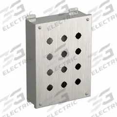 HAMMOND Push Button Enclosure: 22mm, 12 Holes, 304 Stainless Steel, NEMA 3R/4/4X (MPN 1435MSSO). Key specifications — Brand: HAMMOND; Environments & Applications: Washdown-Corrosion-Resistant.