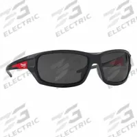 MILWAUKEE Safety Glasses: Gray Lens, Full-Frame, Anti-Fog, Black Frame (MPN 48-73-2025). Key specifications — Brand: MILWAUKEE; Frame Color: Black; Lens Color: Gray.