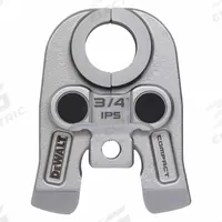 DEWALT Press Jaws: 3/4 in Pipe, Black Iron/Carbon Steel, Compact Tool Types (MPN DCE212034). Key specifications — attr518773: Jaw; attr537224: 3/4 in; attr518762: Black Iron; attr518771: Steel; attr518761: Mueller Streamline; attr518760: DEWALT.
